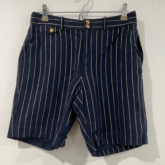 Ralph Lauren Pants - Ralph Lauren Shorts Blue Gold stripedVertical short New Size 6 Linen VINTAGE